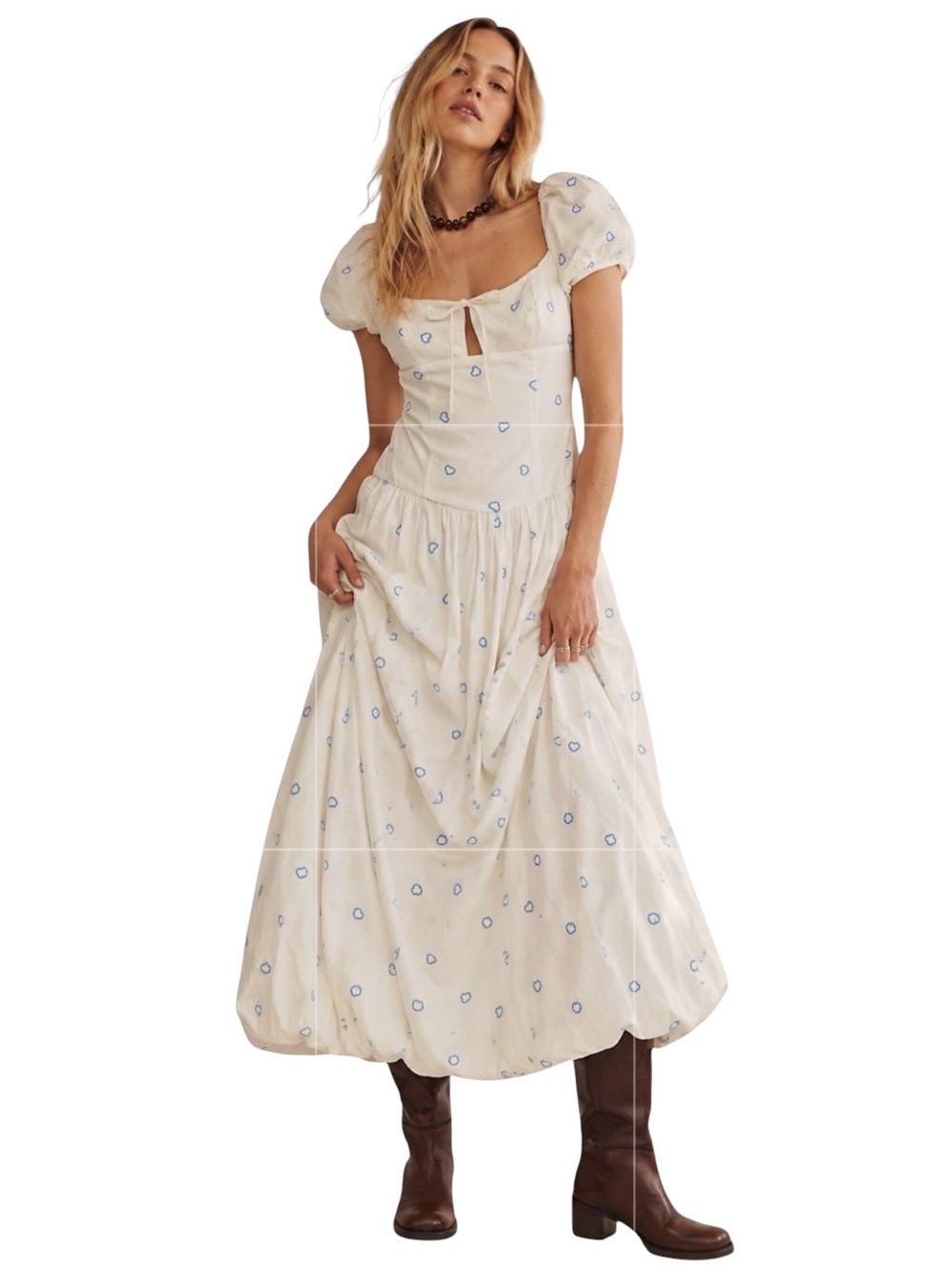 FREE PEOPLE Bali Sprinkled Heart Puff Sleeve Cotton Maxi Dress